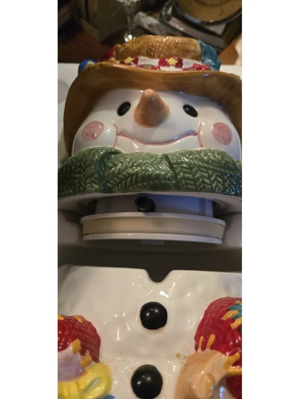 Ceramic Mr Christmas Animated Talking Musical Snowman Cookie Jar UNTESTED NIB